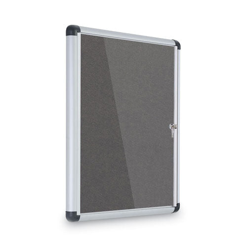 Slim-line Enclosed Fabric Bulletin Board, One Door, 28 X 38, Gray Surface, Aluminum Frame