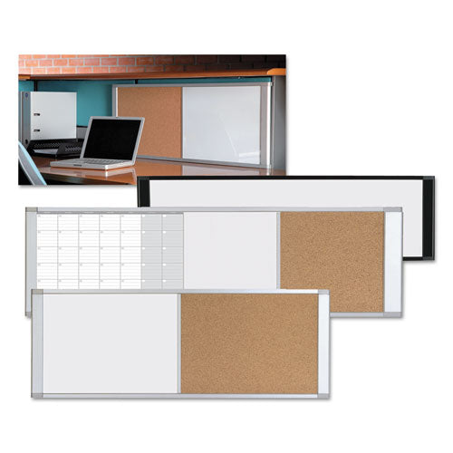 Combo Cubicle Workstation Dry Erase/cork Board, 48 X 18, Natural/white Surface, Aluminum Frame