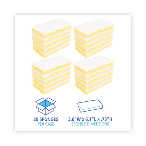 Scrubbing Sponge, Light Duty, 3.6 X 6.1, 0.7" Thick, Yellow/white, Individually Wrapped, 20/carton