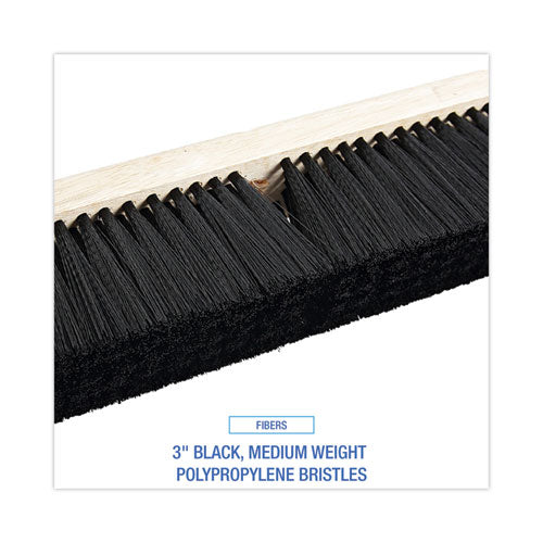 Floor Brush Head, 3" Black Medium Weight Polypropylene Bristles, 18" Brush
