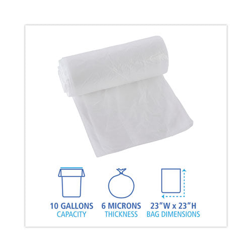 High-density Can Liners, 10 Gal, 6 Microns, 24" X 23", Natural, 50 Bags/roll, 20 Rolls/carton