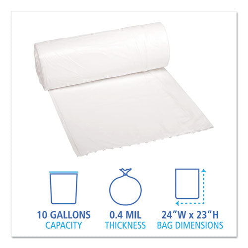 Low-density Waste Can Liners, 10 Gal, 0.4 Mil, 24" X 23", White, 25 Bags/roll, 20 Rolls/carton