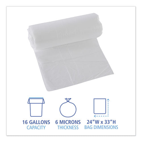 High-density Can Liners, 16 Gal, 6 Microns, 24" X 33", Natural, 50 Bags/roll, 20 Rolls/carton