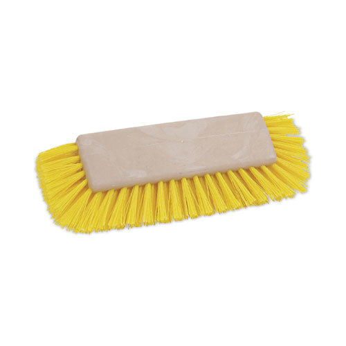 Dual-surface Scrub Brush, Yellow Polypropylene Bristles, 10" Brush, Plastic Handle