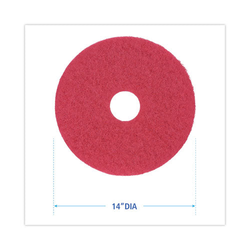 Buffing Floor Pads, 14" Diameter, Red, 5/carton