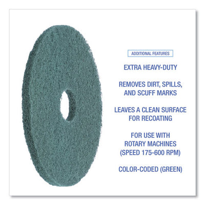 Heavy-duty Scrubbing Floor Pads, 16" Diameter, Green, 5/carton