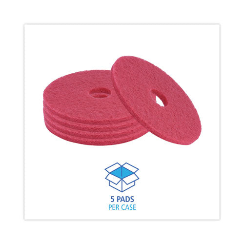 Buffing Floor Pads, 16" Diameter, Red, 5/carton