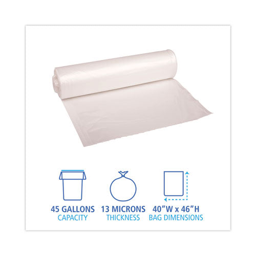 High-density Can Liners, 45 Gal, 13 Microns, 40" X 46", Natural, 25 Bags/roll, 10 Rolls/carton