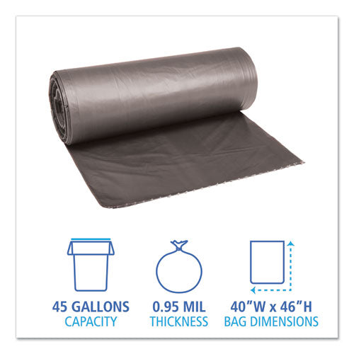 Low-density Waste Can Liners, 45 Gal, 0.95 Mil, 40" X 46", Gray, 25 Bags/roll, 4 Rolls/carton