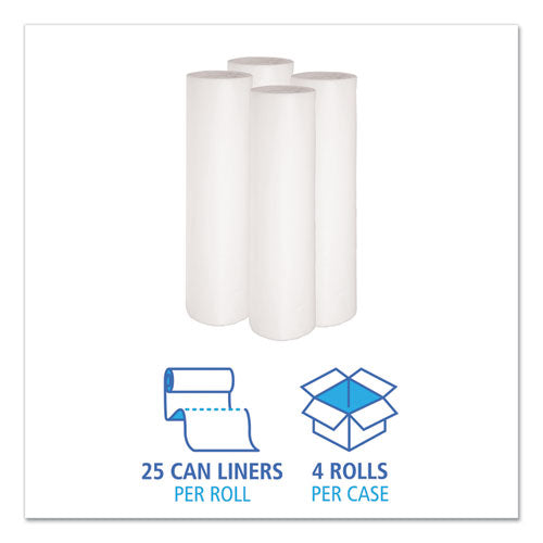 Low-density Waste Can Liners, 56 Gal, 0.6 Mil, 43" X 47", White, 25 Bags/roll, 4 Rolls/carton