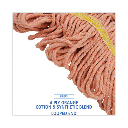 Super Loop Wet Mop Head, Cotton/synthetic Fiber, 5" Headband, Small Size, Orange, 12/carton