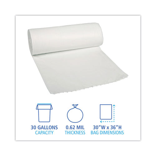 Low Density Repro Can Liners, 30 Gal, 0.62 Mil, 30" X 36", White, 10 Bags/roll, 20 Rolls/carton