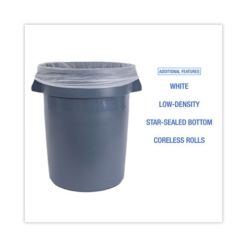 Low-density Waste Can Liners, 33 Gal, 0.6 Mil, 33 X 39, White, 25 Bags/roll, 6 Rolls/carton