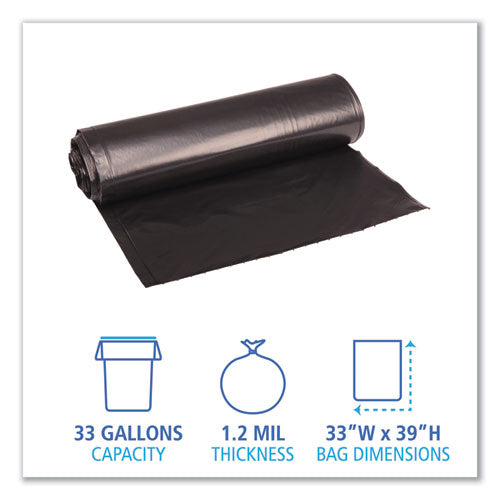 Low Density Repro Can Liners, 33 Gal, 1.2 Mil, 33" X 39", Black, 10 Bags/roll, 10 Rolls/carton