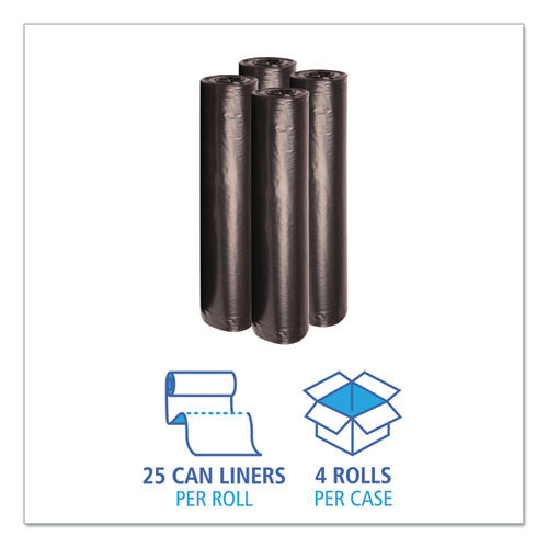 Low Density Repro Can Liners, 45 Gal, 1.2 Mil, 40" X 46", Black, 10 Bags/roll, 10 Rolls/carton