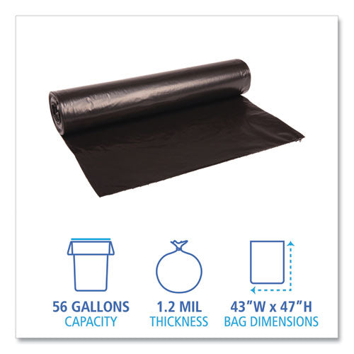 Low Density Repro Can Liners, 56 Gal, 1.2 Mil, 43" X 47", Black, 10 Bags/roll, 10 Rolls/carton