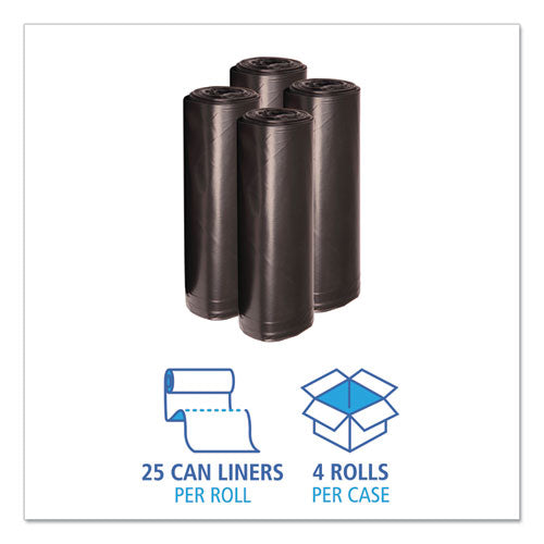 Low Density Repro Can Liners, 60 Gal, 1.2 Mil, 38" X 58", Black, 10 Bags/roll, 10 Rolls/carton