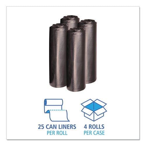 Low Density Repro Can Liners, 33 Gal, 1.6 Mil, 33" X 39", Black, 10 Bags/roll, 10 Rolls/carton