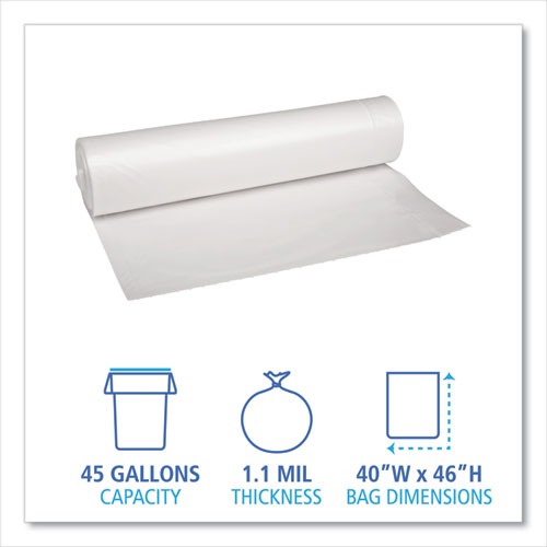 Low Density Repro Can Liners, 45 Gal, 1.1 Mil, 40" X 46", Clear, 10 Bags/roll, 10 Rolls/carton