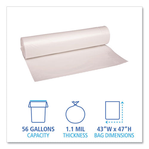Low Density Repro Can Liners, 56 Gal, 1.1 Mil, 43" X 47", Clear, 10 Bags/roll, 10 Rolls/carton
