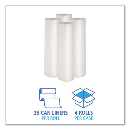 Low Density Repro Can Liners, 60 Gal, 1.1 Mil, 38" X 58", Clear, 10 Bags/roll, 10 Rolls/carton