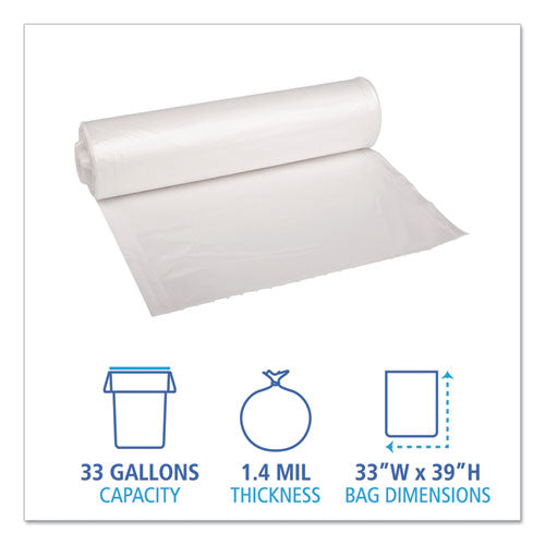Low Density Repro Can Liners, 33 Gal, 1.4 Mil, 33" X 39", Clear, 10 Bags/roll, 10 Rolls/carton