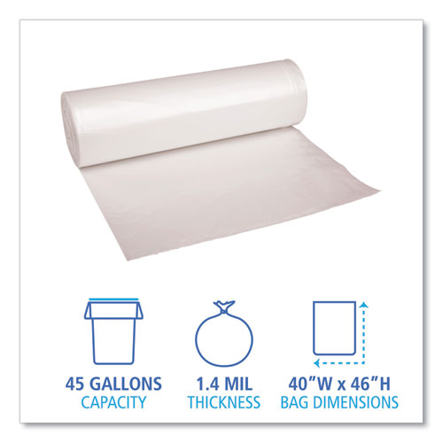 Low Density Repro Can Liners, 45 Gal, 1.4 Mil, 40" X 46", Clear, 10 Bags/roll, 10 Rolls/carton