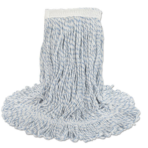 Mop Head, Floor Finish, Wide, Rayon/polyester, Large, White/blue, 12/carton