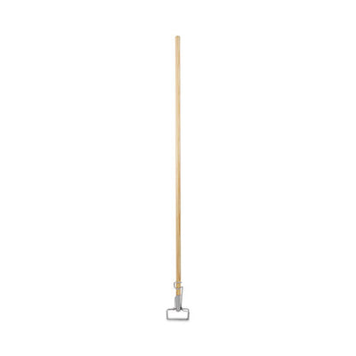 Spring Grip Metal Head Mop Handle For Most Mop Heads, Wood, 60", Natural