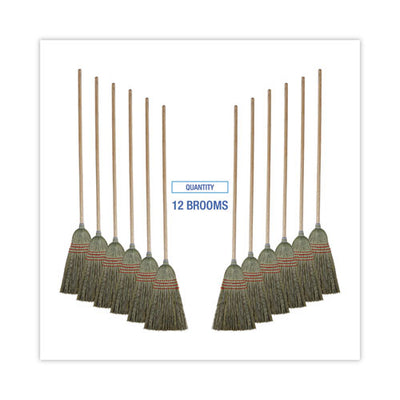 Mixed Fiber Maid Broom, Mixed Fiber Bristles, 55" Overall Length, Natural, 12/carton