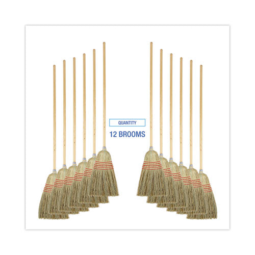 Parlor Broom, Yucca/corn Fiber Bristles, 56" Overall Length, Natural, 12/carton