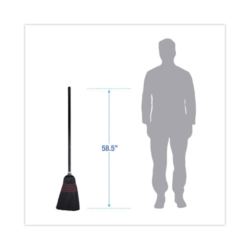 Flagged Tip Poly Bristle Janitor Brooms, 10 X 58.5, Wood Handle, Natural/black, 12/carton