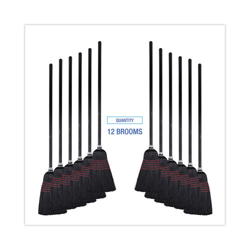 Flagged Tip Poly Bristle Janitor Brooms, 10 X 58.5, Wood Handle, Natural/black, 12/carton