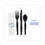 Six-piece Cutlery Kit, Condiment/fork/knife/napkin/spoon, Heavyweight, Black, 250/carton