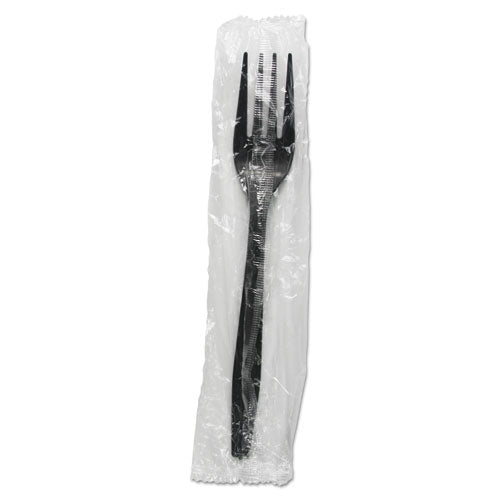 Heavyweight Wrapped Polypropylene Cutlery, Fork, Black, 1,000/carton