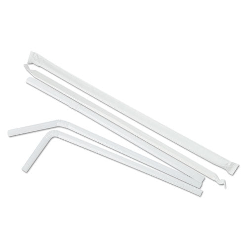 Flexible Wrapped Straws, 7.75", Plastic, White, 500/pack, 20 Packs/carton