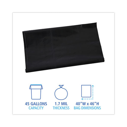 Linear Low Density Industrial Can Liners, 45 Gal, 1.7 Mil, 40 X 46, Black, 100/carton