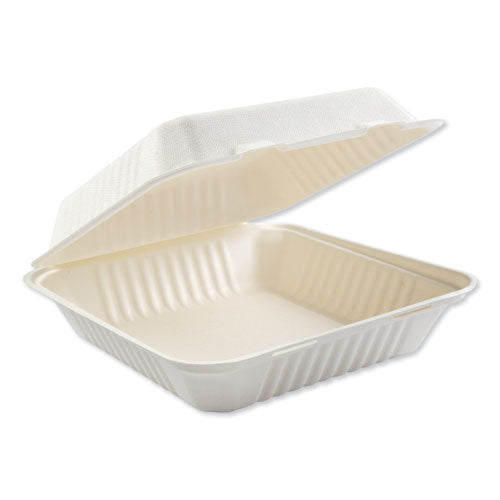 Bagasse Food Containers, Hinged-lid, 1-compartment 9 X 6 X 3.19, White, Sugarcane, 125/sleeve, 2 Sleeves/carton