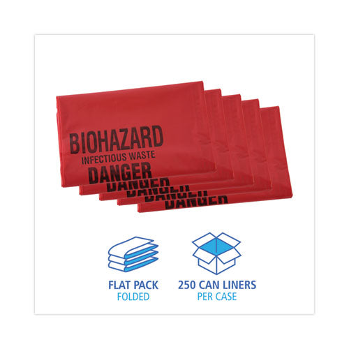 Linear Low Density Health Care Trash Can Liners, 16 Gal, 1.3 Mil, 24 X 32, Red, 250/carton