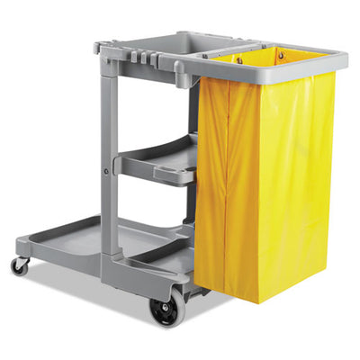 Janitor's Cart, Plastic, 4 Shelves, 1 Bin, 22" X 44" X 38", Gray