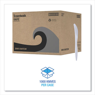 Mediumweight Wrapped Polypropylene Cutlery, Knives, White, 1,000/carton