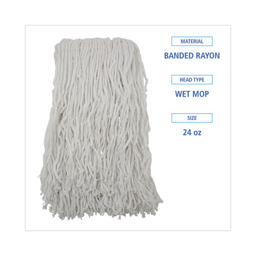 Banded Rayon Cut-end Mop Heads, #24, White, 1.25" Headband, 12/carton