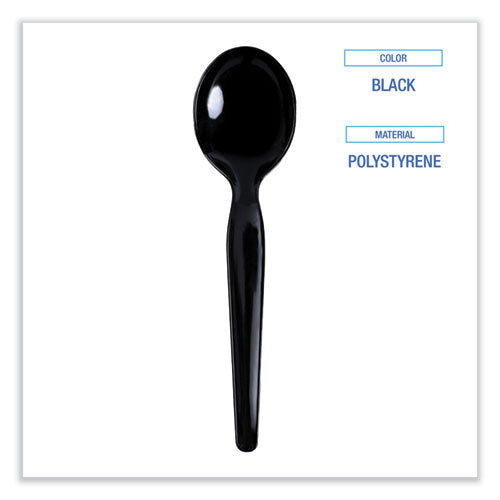 Heavyweight Polystyrene Cutlery, Soup Spoon, Black, 1000/carton