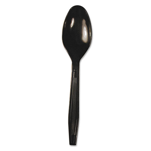 Heavyweight Polystyrene Cutlery, Teaspoon, Black, 1000/carton