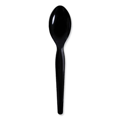 Heavyweight Wrapped Polystyrene Cutlery, Teaspoon, Black, 1,000/carton