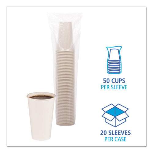 Paper Hot Cups, 16 Oz, White, 20 Cups/sleeve, 50 Sleeves/carton