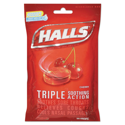 Triple Action Cough Drops, Honey-lemon, 30/bag, 12 Bags/box