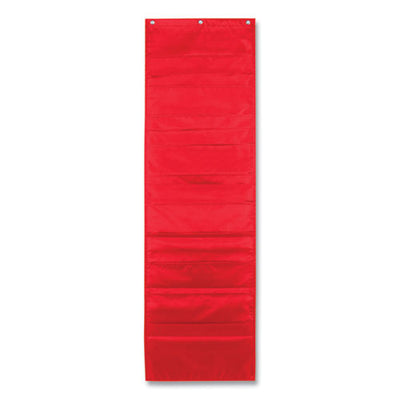 Storage Pocket Chart, 10 Pockets, Hanger Grommets, 14 X 47, Red