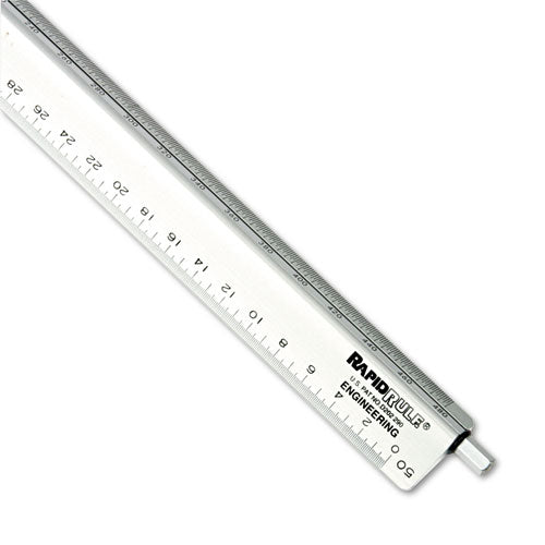 Adjustable Triangular Scale Aluminum Engineers Ruler, 12", Long, Silver