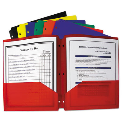 Two-pocket Heavyweight Poly Portfolio Folder, 3-hole Punch, 11 X 8.5, Assorted